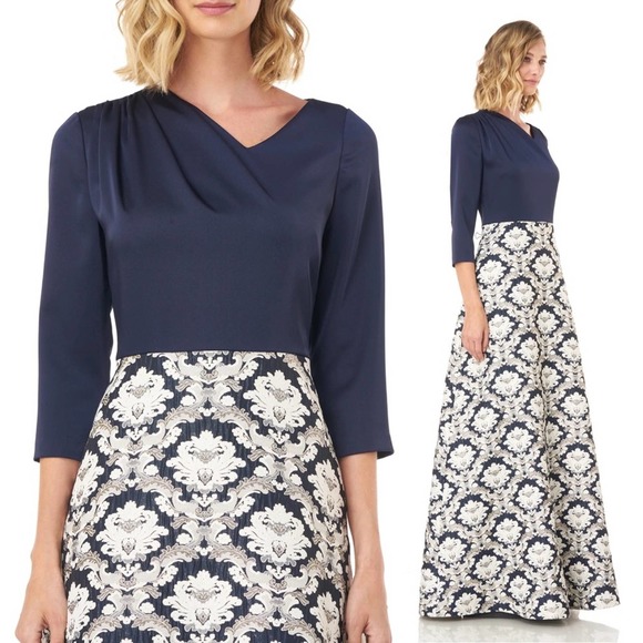 NWT Kay Unger Izabella A-Line Evening Gown Navy 2 - Picture 2 of 15